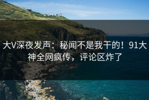 大V深夜发声：秘闻不是我干的！91大神全网疯传，评论区炸了