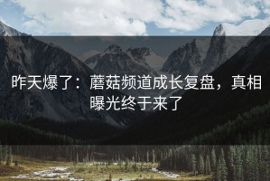 昨天爆了：蘑菇频道成长复盘，真相曝光终于来了