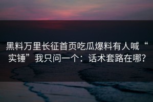 黑料万里长征首页吃瓜爆料有人喊“实锤”我只问一个：话术套路在哪？
