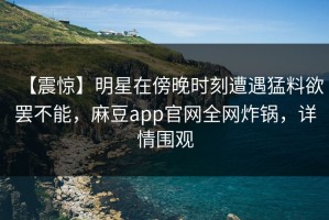【震惊】明星在傍晚时刻遭遇猛料欲罢不能，麻豆app官网全网炸锅，详情围观