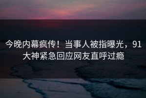 今晚内幕疯传！当事人被指曝光，91大神紧急回应网友直呼过瘾