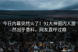 今日内幕突然火了！91大神圈内人居然出乎意料，网友直呼过瘾